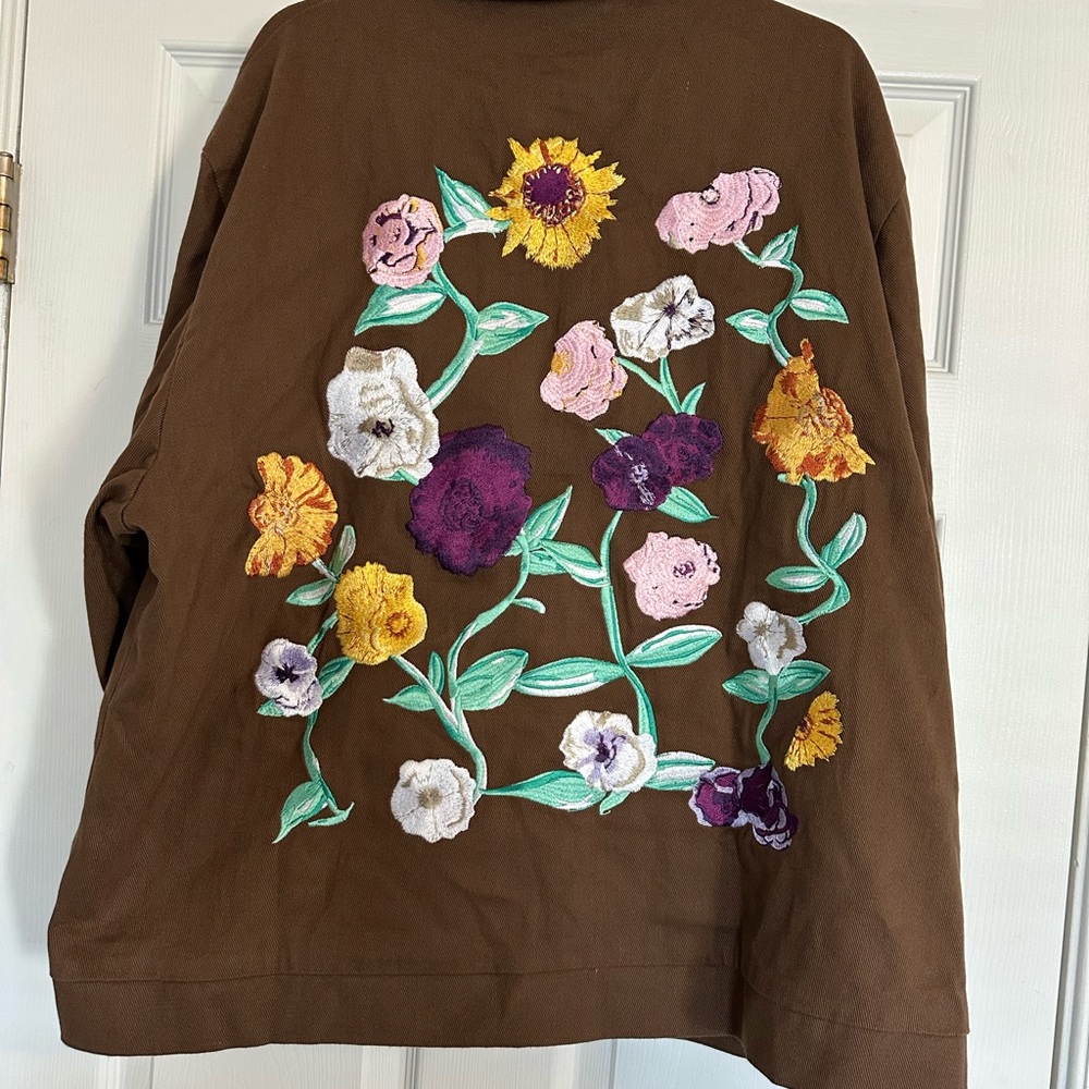 Floral Embroidered Brown Jacket